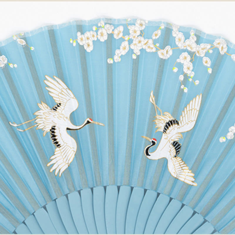 18cm Crane Plum Blossom Chinese Folding Silk Fan