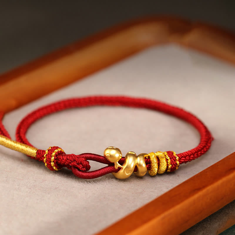 Gold Snake Red String bracelet for Strength & Protection