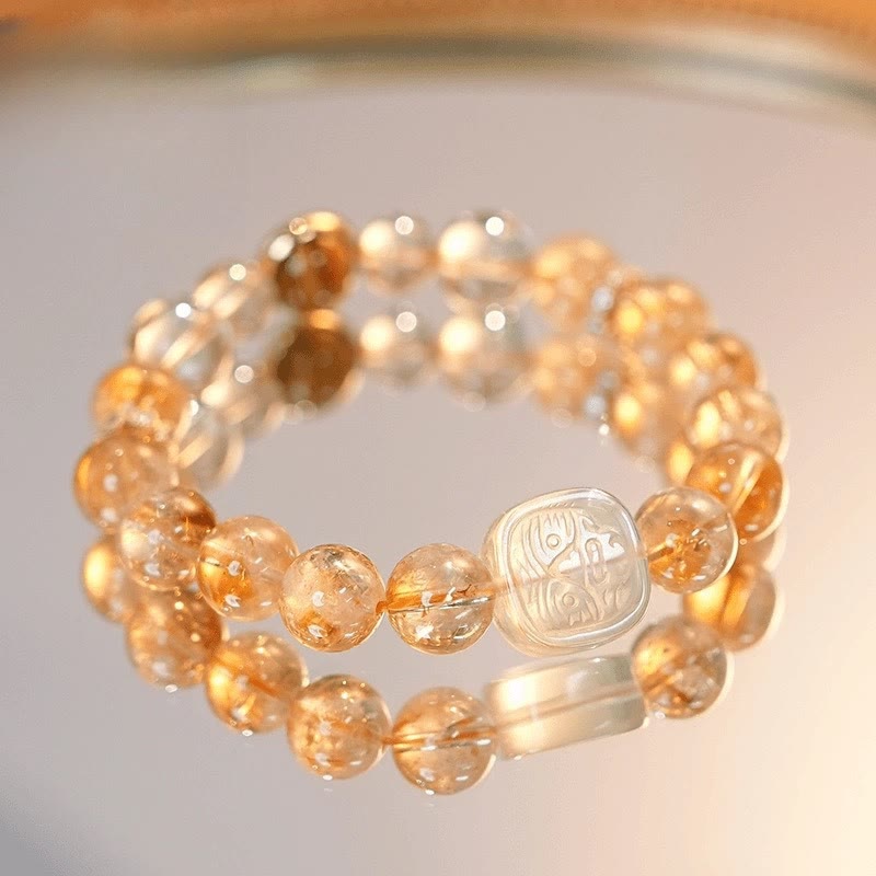 8-10mm Topaz Citrine Tiger Eye Zakiram Goddess Wealth Bracelet