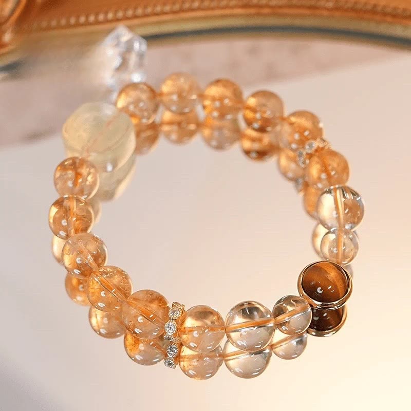 8-10mm Topaz Citrine Tiger Eye Zakiram Goddess Wealth Bracelet