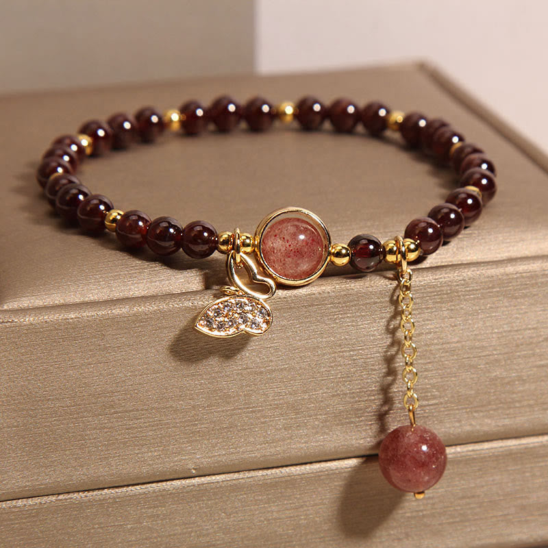 6mm Garnet Strawberry Quartz Butterfly Protection Bracelet