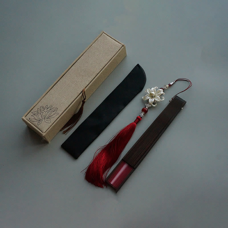 Red Lily Silk Bamboo Chinese Folding Fan 22cm