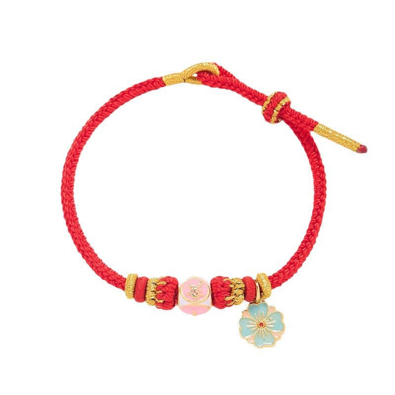 Gold Plated Copper Red String Peach Blossom Protection Bracelet