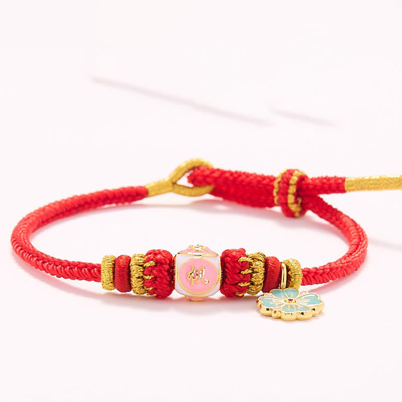 Gold Plated Copper Red String Peach Blossom Protection Bracelet