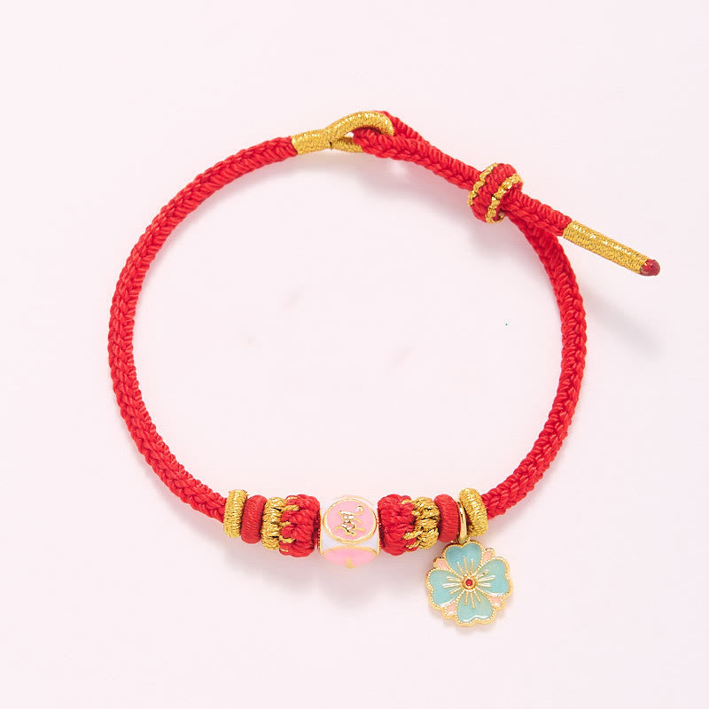 Gold Plated Copper Red String Peach Blossom Protection Bracelet