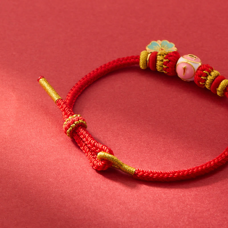 Gold Plated Copper Red String Peach Blossom Protection Bracelet