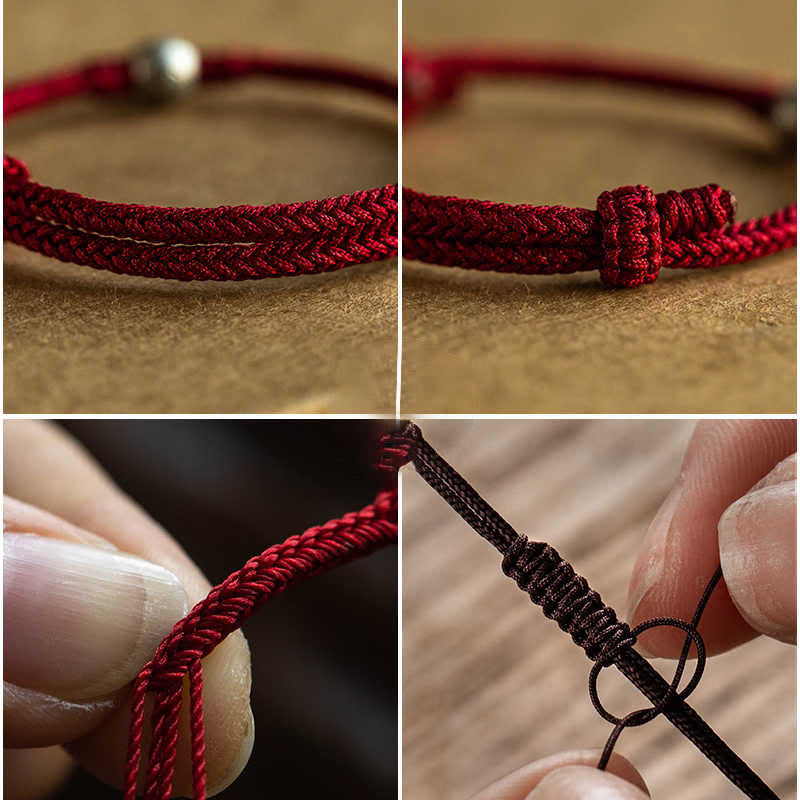 Adjustable Red String Fu Bead Bracelet | 925 Sterling Silver