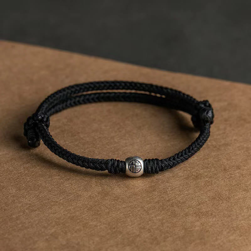 Adjustable Red String Fu Bead Bracelet | 925 Sterling Silver