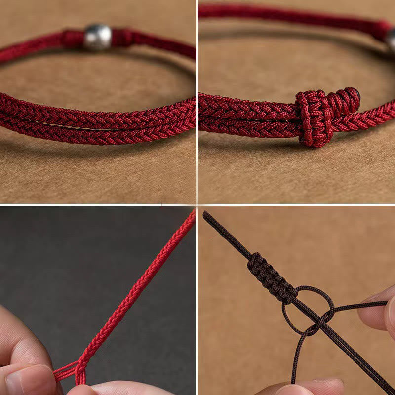 Adjustable Red String Fu Bead Bracelet | 925 Sterling Silver
