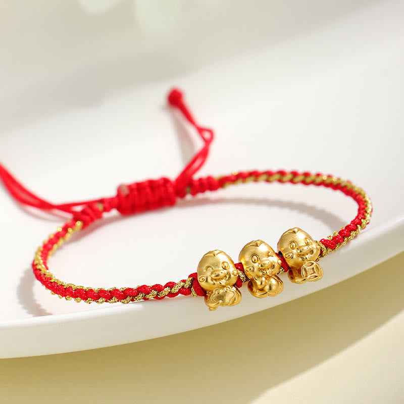 999 Sterling Silver Golden Snake Red String Bracelet for Protection