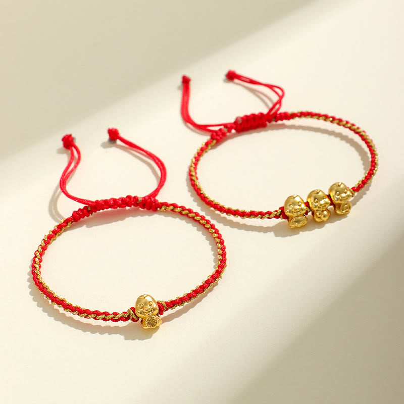 999 Sterling Silver Golden Snake Red String Bracelet for Protection