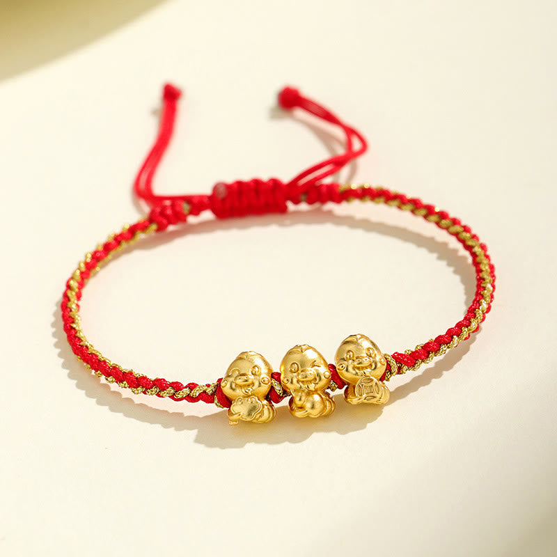999 Sterling Silver Golden Snake Red String Bracelet for Protection
