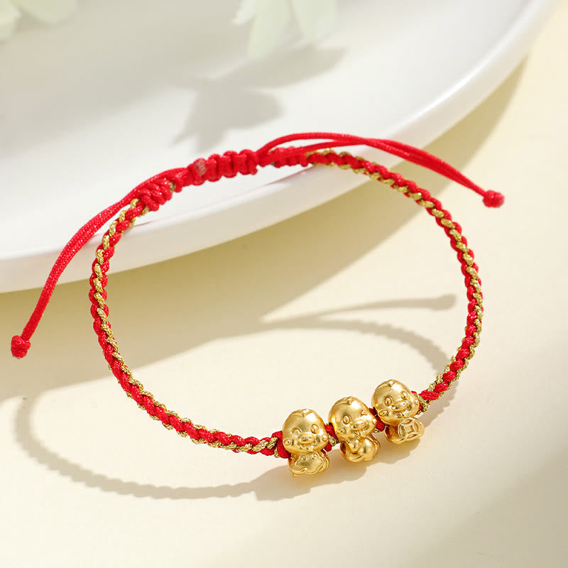 999 Sterling Silver Golden Snake Red String Bracelet for Protection
