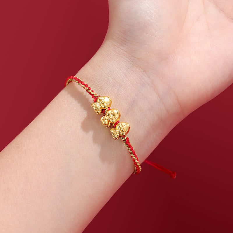 999 Sterling Silver Golden Snake Red String Bracelet for Protection