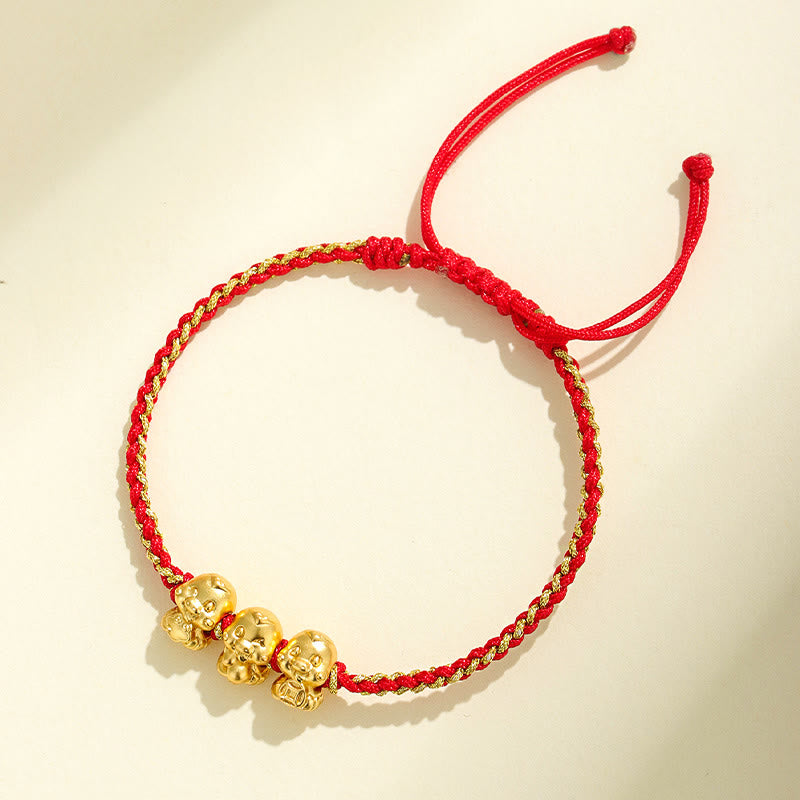 999 Sterling Silver Golden Snake Red String Bracelet for Protection