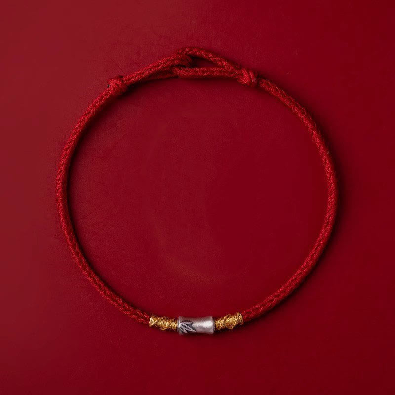 925 Sterling Silver Bamboo Red String Luck Bracelet