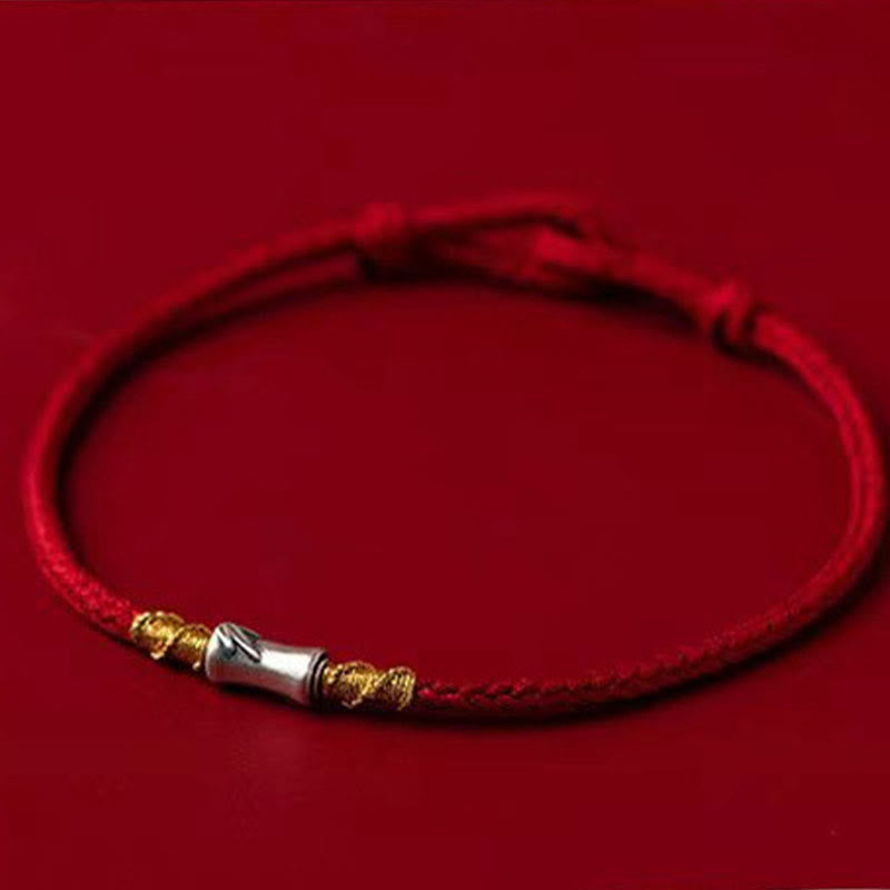 925 Sterling Silver Bamboo Red String Luck Bracelet