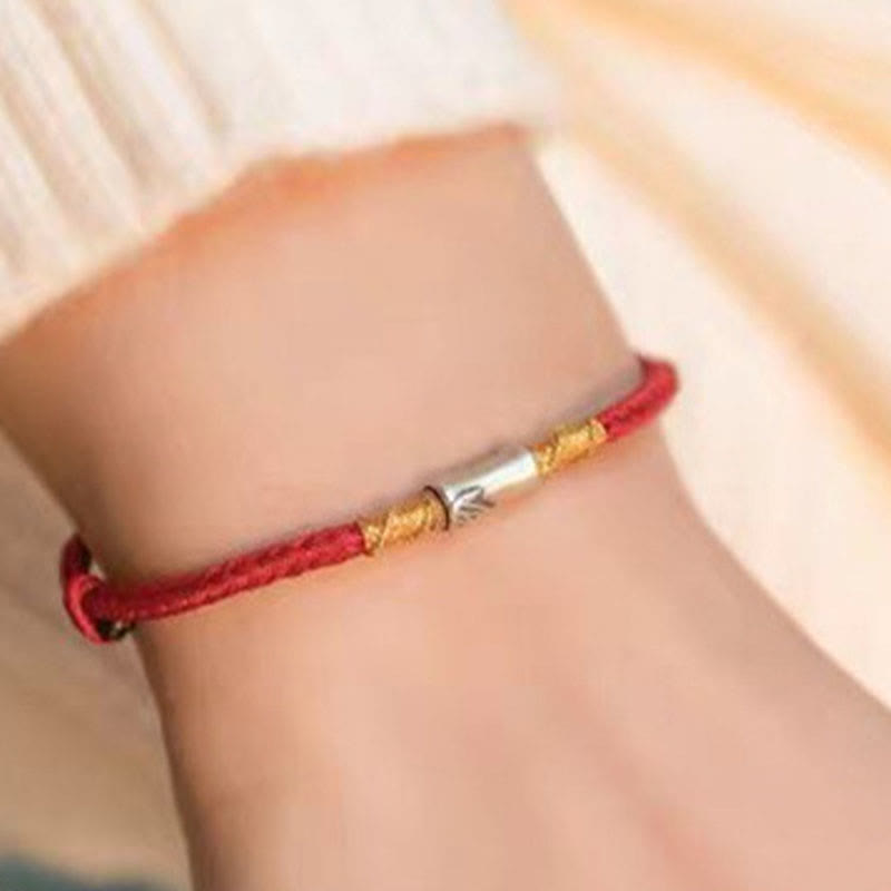 925 Sterling Silver Bamboo Red String Luck Bracelet