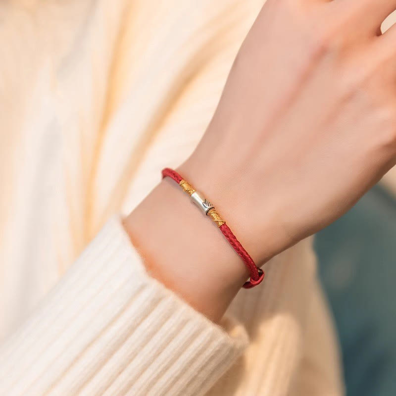 925 Sterling Silver Bamboo Red String Luck Bracelet