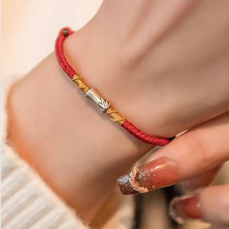 925 Sterling Silver Bamboo Red String Luck Bracelet