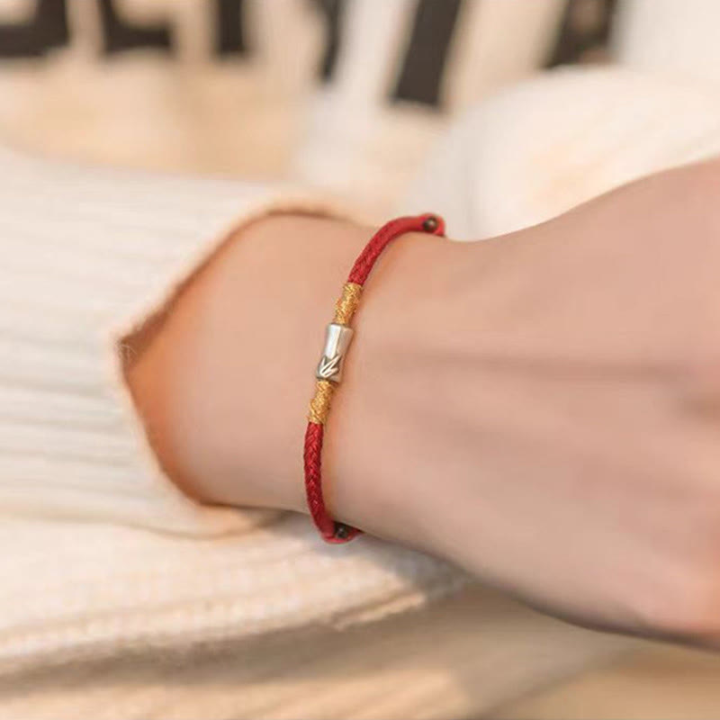 925 Sterling Silver Bamboo Red String Luck Bracelet