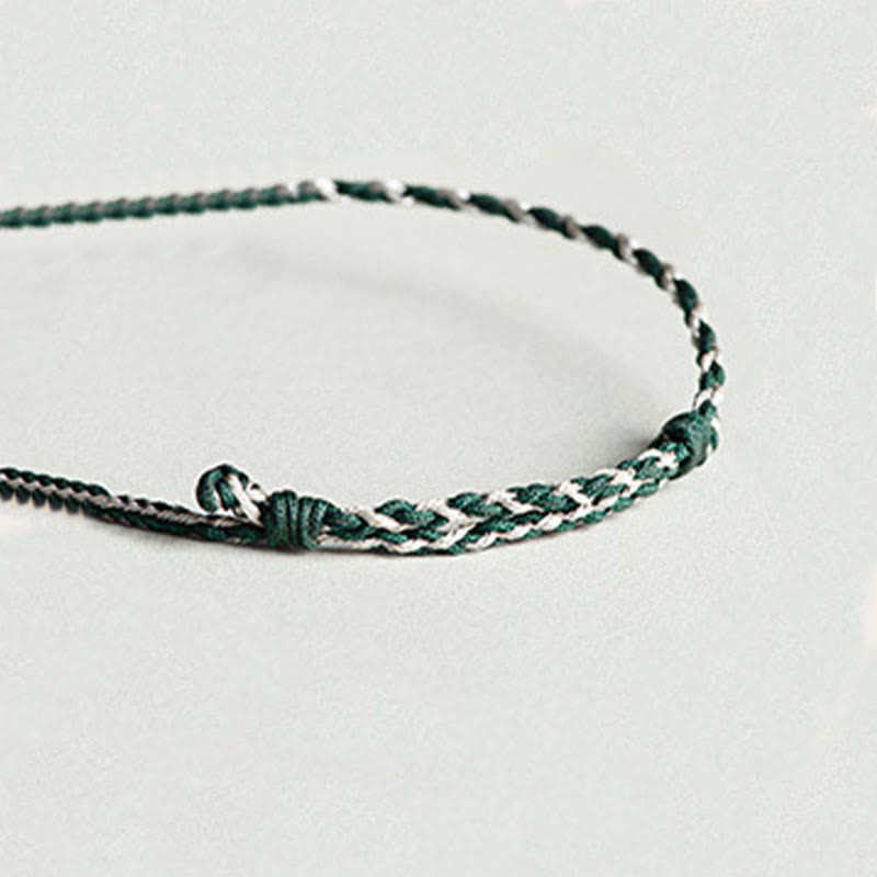 Green Jade Orchid Prosperity Bracelet with Braided String