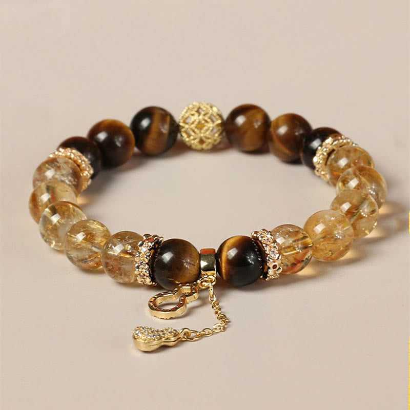 10mm Tiger Eye Citrine Fortune Gourd Strength Bracelet