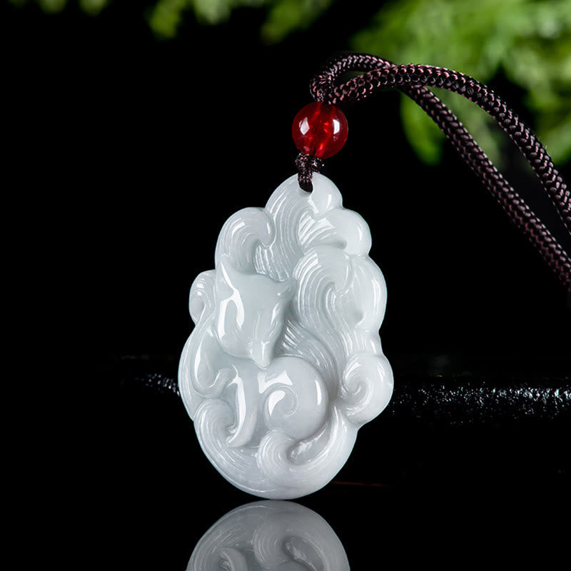 Natural Jade Nine-Tailed Fox Luck Necklace Pendant