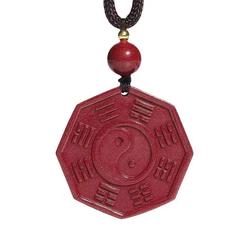 Unisex Natural Cinnabar Bagua Fu Necklace for Calmness
