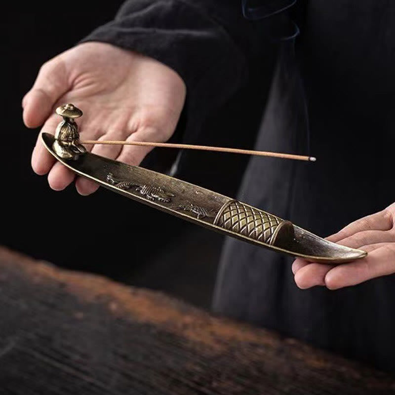 Zinc Alloy Fisherman Koi Fish Incense Burner 21.7cm