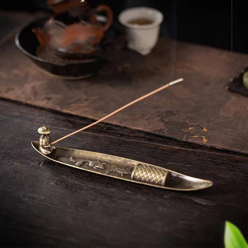 Zinc Alloy Fisherman Koi Fish Incense Burner 21.7cm