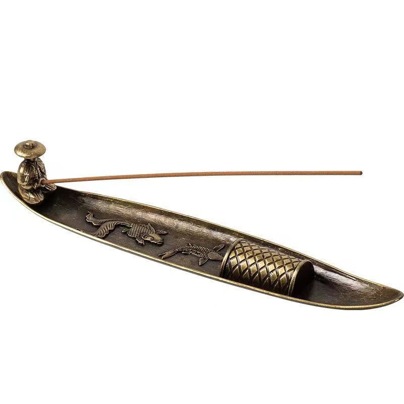 Zinc Alloy Fisherman Koi Fish Incense Burner 21.7cm