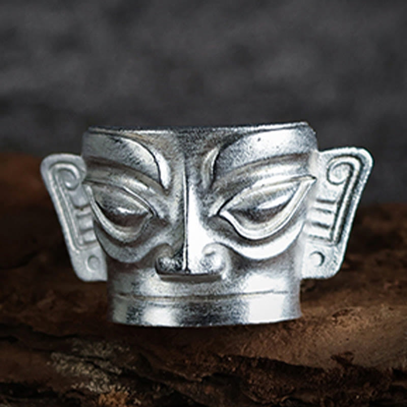 999 Sterling Silver Sanxingdui Mask Ring