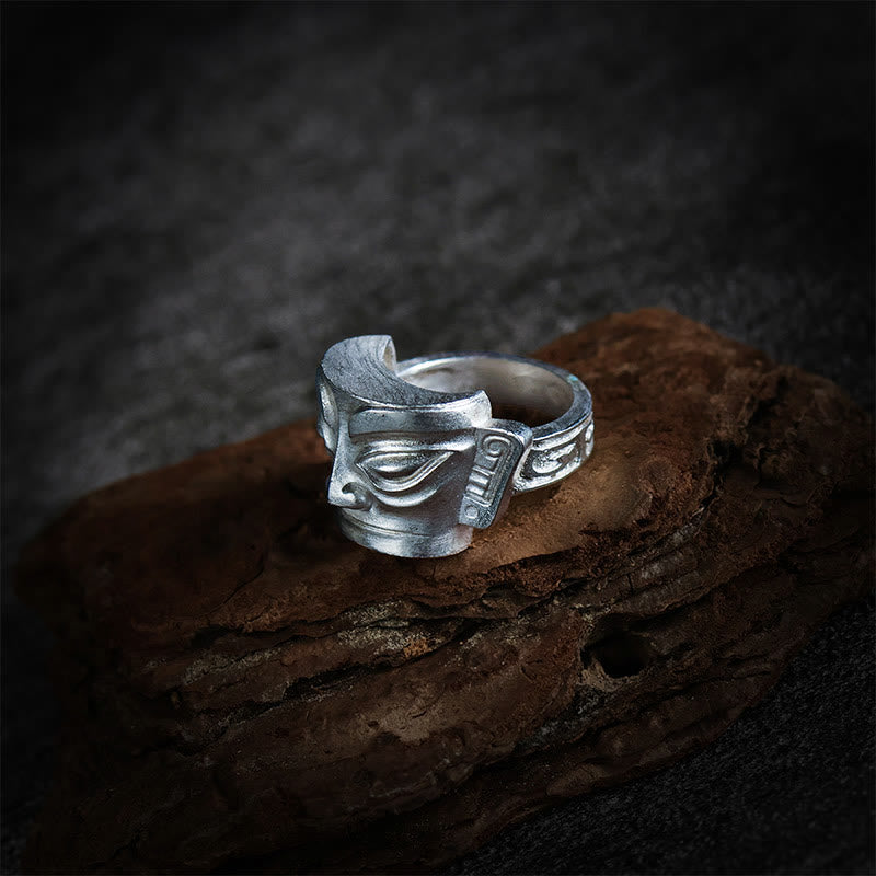 999 Sterling Silver Sanxingdui Mask Ring