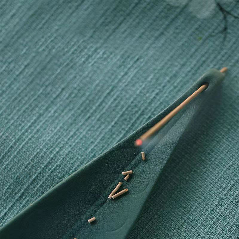 Handmade Ceramic Willow Leaf Incense Burner for Healing