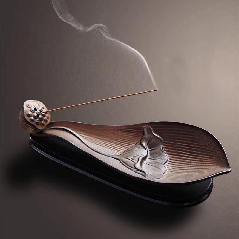 Zen Lotus Pod Brown Ceramic Incense Burner 24cm