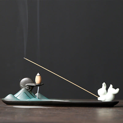 Moon Rabbit Ceramic Incense Burner for Meditation Harmony