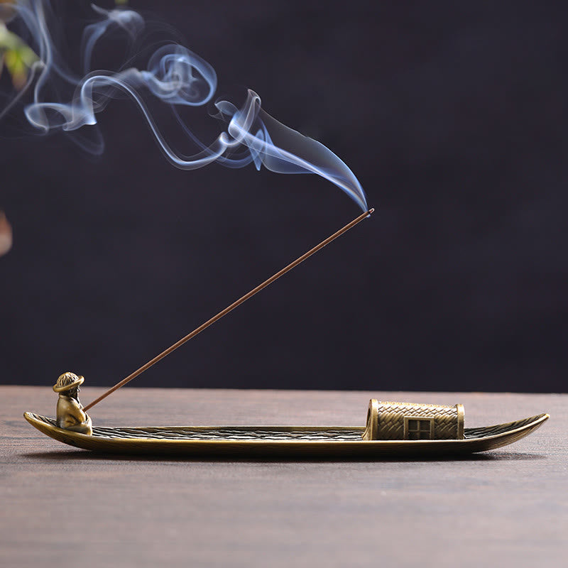 Copper Fisherman Boat Incense Burner for Meditation and Balance