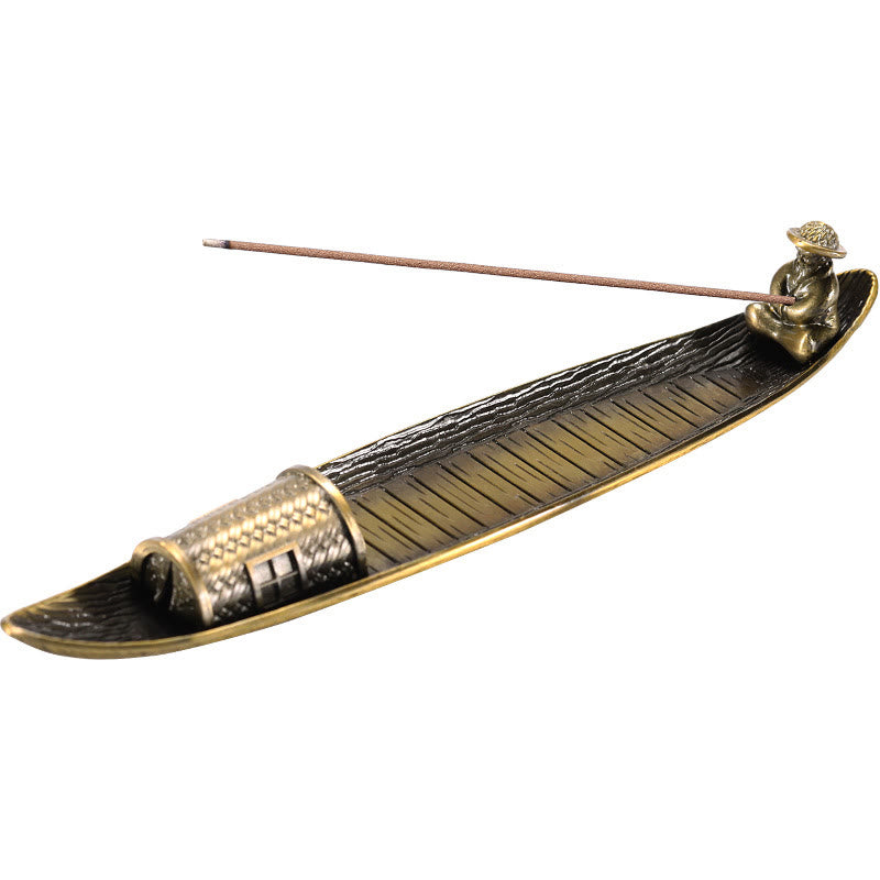 Copper Fisherman Boat Incense Burner for Meditation and Balance