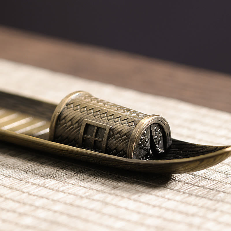 Copper Fisherman Boat Incense Burner for Meditation and Balance
