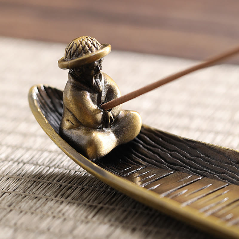 Copper Fisherman Boat Incense Burner for Meditation and Balance