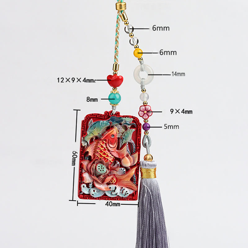 Natural Cinnabar Koi Fish Lotus Zen Car Hanging Decoration