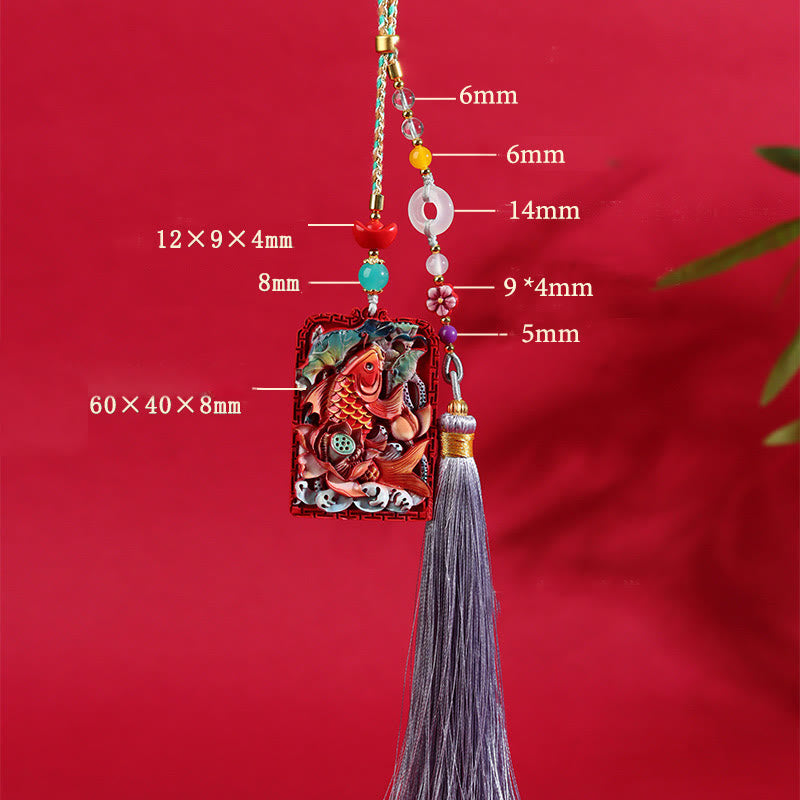 Natural Cinnabar Koi Fish Lotus Zen Car Hanging Decoration