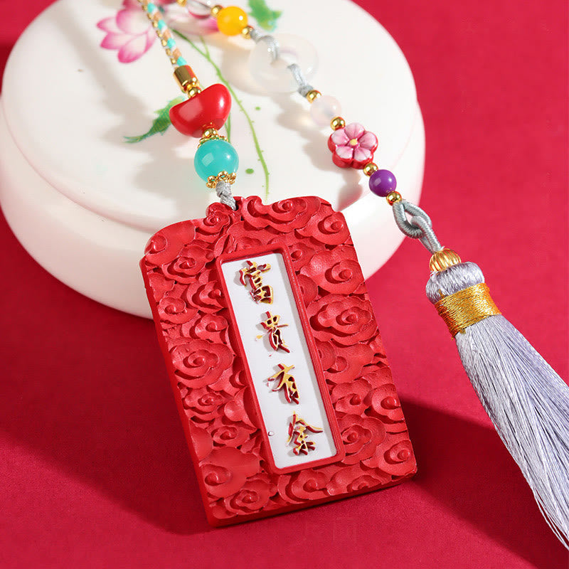 Natural Cinnabar Koi Fish Lotus Zen Car Hanging Decoration