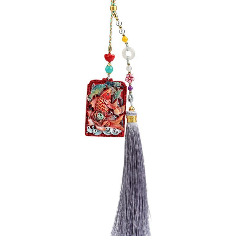 Natural Cinnabar Koi Fish Lotus Zen Car Hanging Decoration