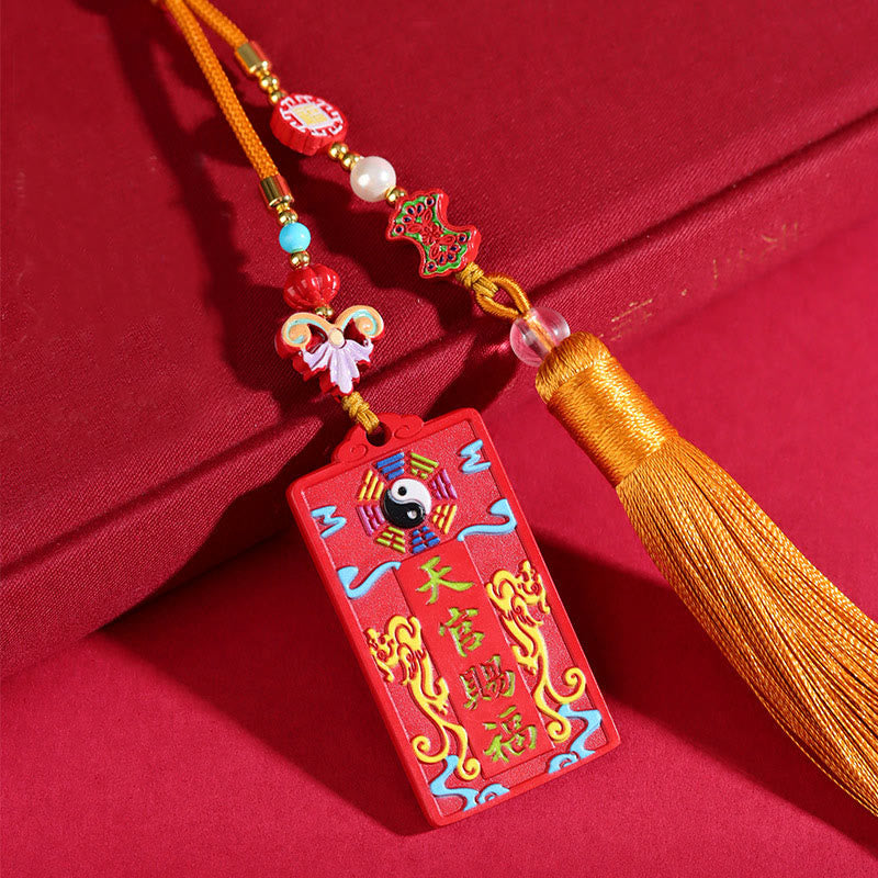 Cinnabar Yin Yang Car Hanging with Bagua & Fu Symbols