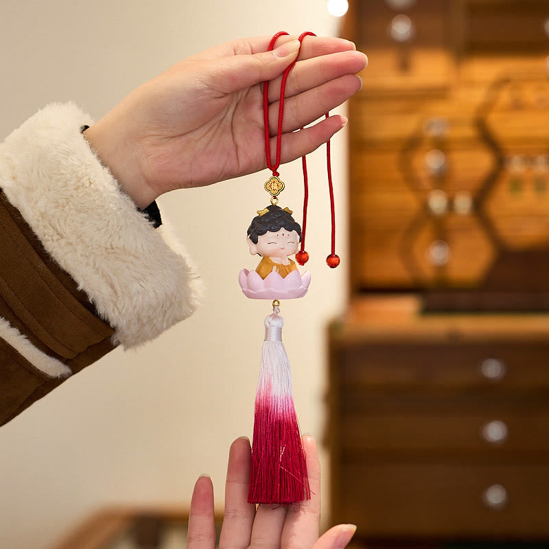Lotus Avalokitesvara Buddha Fu Car Hanging 34cm