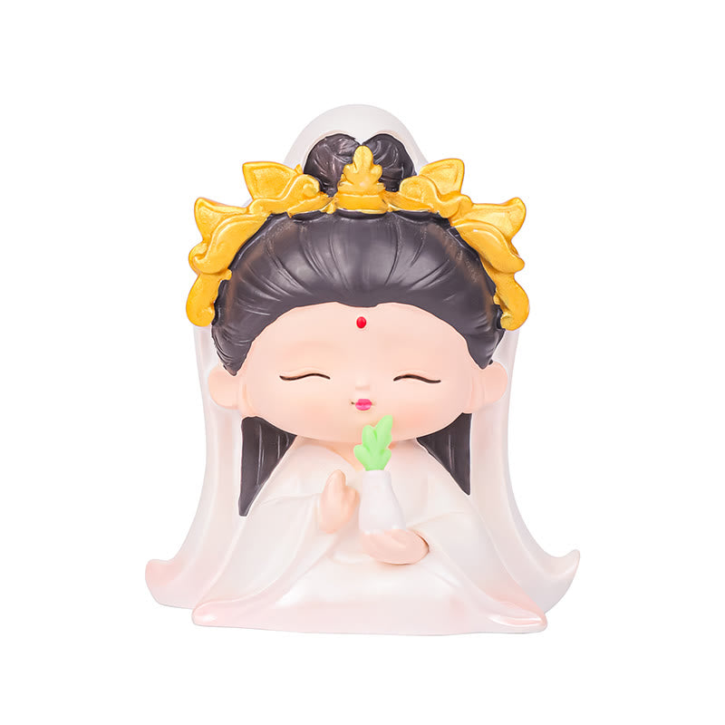Meditation Avalokitesvara Resin Statue with Boy and Girl Figurines