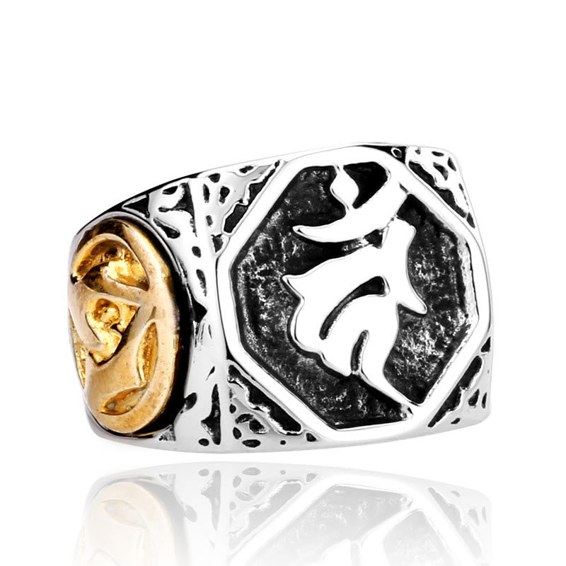 Unisex Titanium Steel Spiritual Balance Ring with Sanskrit Sword Sign