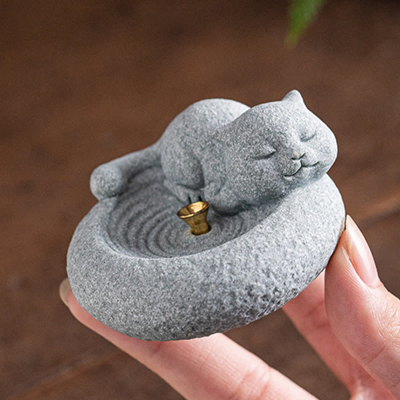 Standing Ceramic Cat Incense Burner 7.6cm for Meditation